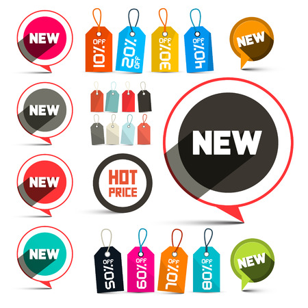 Business Vector Labels - Stickers with New Title and Discount Tags Set with Stringsのイラスト素材