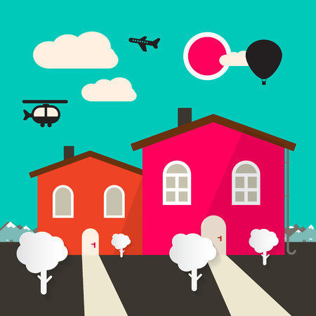 Retro Flat Design Houses Vectorのイラスト素材
