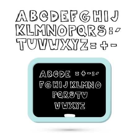 Hand Written Sketched Alphabet - Vector Font with Blackboardのイラスト素材
