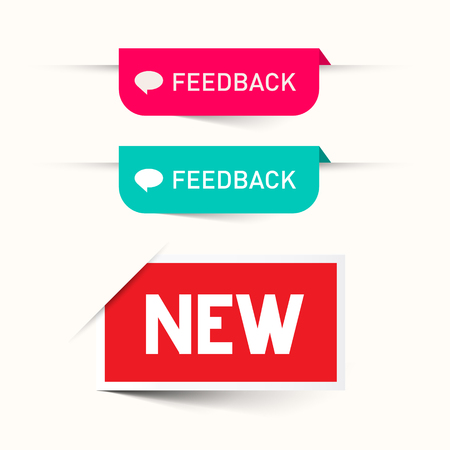 Feedback and New Vector Paper Labels - Stickers Set - Web Icons Isolated on White Backgroundのイラスト素材