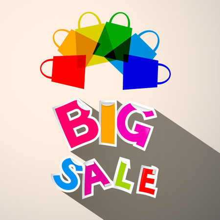 Big Sale Vector Colorful Paper Title with Transparent Colorful Shopping Bags Iconsのイラスト素材