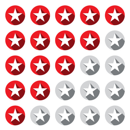 Stars Rating Symbols Set. Vector Red and Grey - Silver Star Icon in Circles. Flat Design Illustration.のイラスト素材