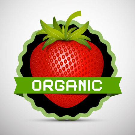 Organic Label with Strawberryのイラスト素材