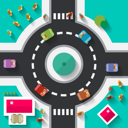 Top View Flat Design Roundabout Crossroad - Streets and Pathsのイラスト素材