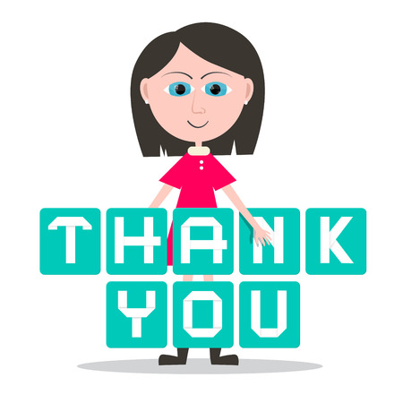 Thank You Title and Girl - Woman Vector Isolated on White Backgroundのイラスト素材