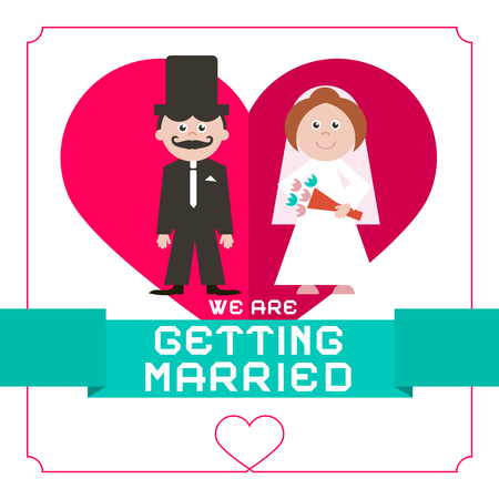 We Are Getting Married Vector Flat Design Card on White Paper Backgroundのイラスト素材