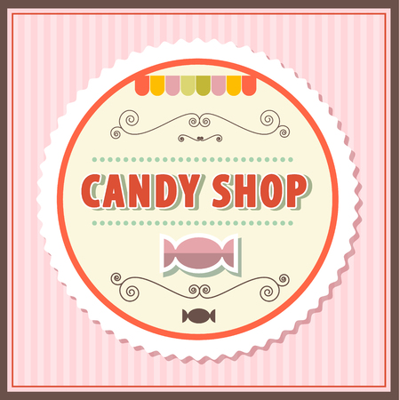 Candy Shop Retro Vector Illustration on Vintage Pink Background with Stripsのイラスト素材
