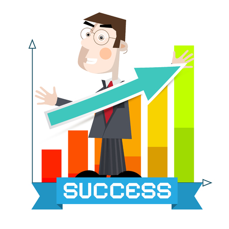 Business Man with Arrow and Success Graph Vectorのイラスト素材