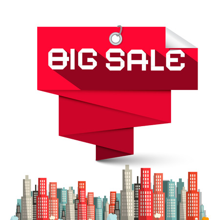Big Sale Red Label and Skyscrapers Vector Illustrationのイラスト素材