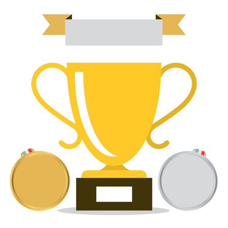Win - Trophy Cup Icon with Medals Isolated on White Background Vectorのイラスト素材