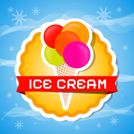Ice Cream Illustration on Orange Label. Abstract Vector Colorful Ice Cream on Blue Background.のイラスト素材