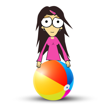 Girl - Woman in Pink Clothes Holding Beach Ball. Vector Summer Portrait Isolated on White Background.のイラスト素材
