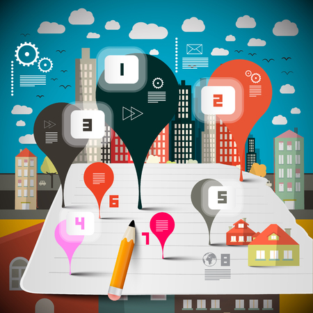 Housing Infographics. Vector Infographic Layout with Abstract Shapes and City - Town.のイラスト素材