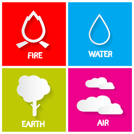 Four Elements Icons Set. Fire - Water - Earth and Air Illustration.のイラスト素材