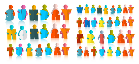 Weekdays Titles Set. Colorful Paper Cut Days of a Week with Men Isolated on White Background.のイラスト素材