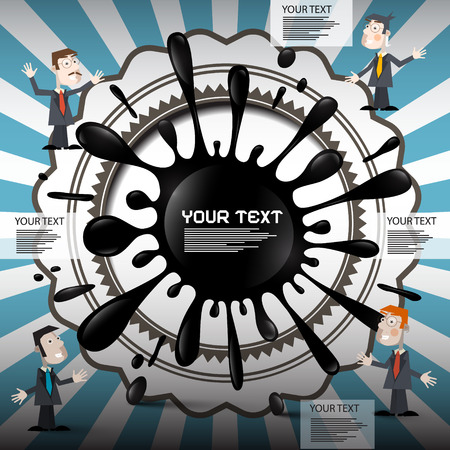 Retro Vector Infographic Layout with Big Blot - Stain - Splash and Businessmen on Blue Vintage Backgroundのイラスト素材