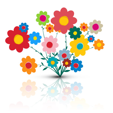 Flowers Illustration. Vector Flower Cartoon. Retro Colorful Flowers Isolated on White Background.のイラスト素材
