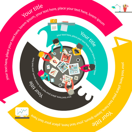 People Around Top View. Vector Modern Infographic Business Layout. Infographics Template Flat Design Illustration.のイラスト素材