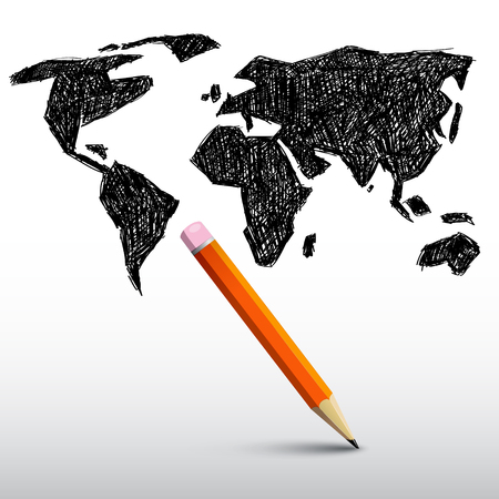 World Map with Pencilのイラスト素材