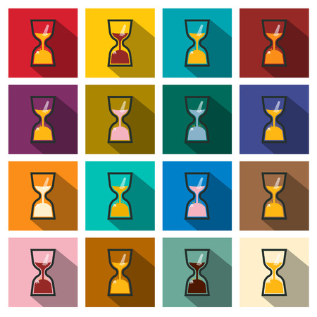 Sand Clock Icons Set. Flat Design Long Shadow Vector Retro Colourful Sand Clocks.のイラスト素材