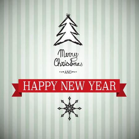 Merry Christmas and Happy New Year. Xmas Card. Tree with Snowflake on Retro Background.のイラスト素材