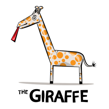 Giraffe Cartoon. Funky Giraffe Vector Illustration with Lick Tongue Isolated on White Background.のイラスト素材