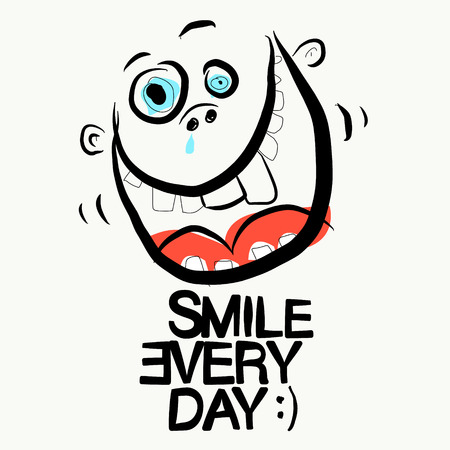 Smile Every Day Slogan. Funky Vector Illustration with Crazy Face.のイラスト素材