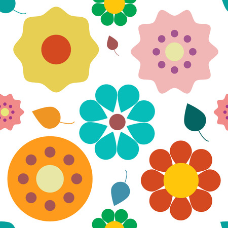 Flowers Seamless Pattern. Colorful Vector Retro Plant Background.のイラスト素材