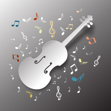 Music Background. Paper Cut Violin with Notes. Vector Illustration.のイラスト素材