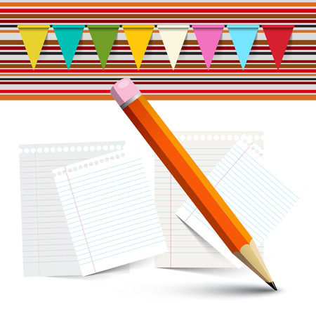 Pencil with Empty Papers and Flagsのイラスト素材