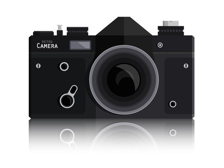 Retro Vector Photo Black Camera Isolated on White Backgroundのイラスト素材