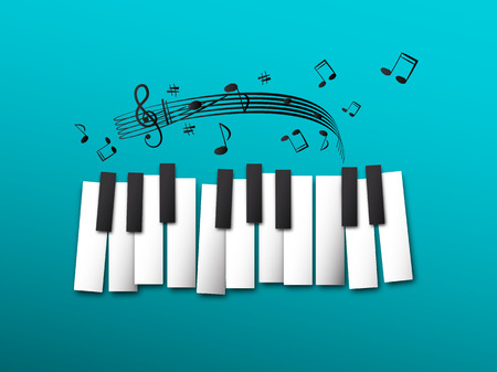 Piano Keys, Music Notes on Blue Backgroundのイラスト素材