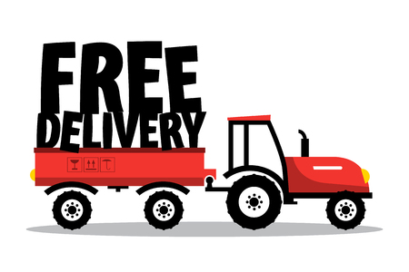 Free Delivery.Vector Funky Symbol with Tractor Isolated on White Background.のイラスト素材