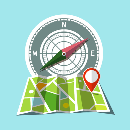 Map with Red Mark and Compass Iconsのイラスト素材