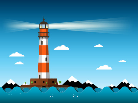 Lighthouse with Waves on Sea Vectorのイラスト素材