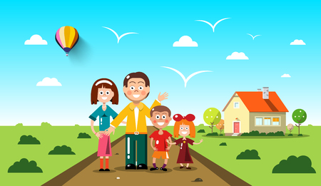 People with family house on background vector flat design landscape.のイラスト素材