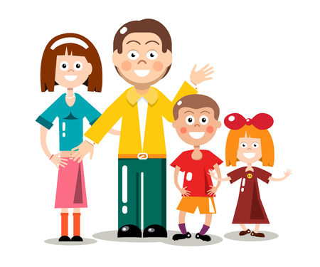 Happy family isolated on white background vector flat design cartoon.のイラスト素材