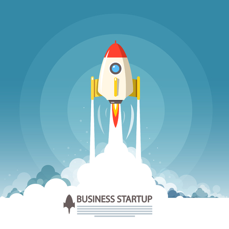 Business startup symbol vector flat design rocket launch.のイラスト素材