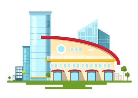Vector Modern Building Isolated on White Background. Flat Design Abstract City.のイラスト素材