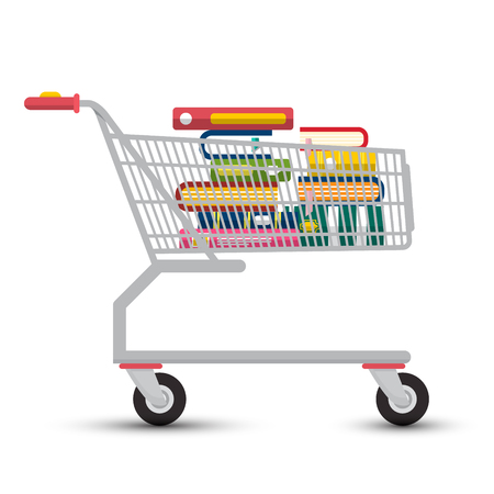Shopping Cart with Books. Vector E-Book Store Symbol.のイラスト素材