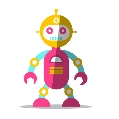 Vector Robot Symbol. Flat Design Icon Isolated on White Background.のイラスト素材