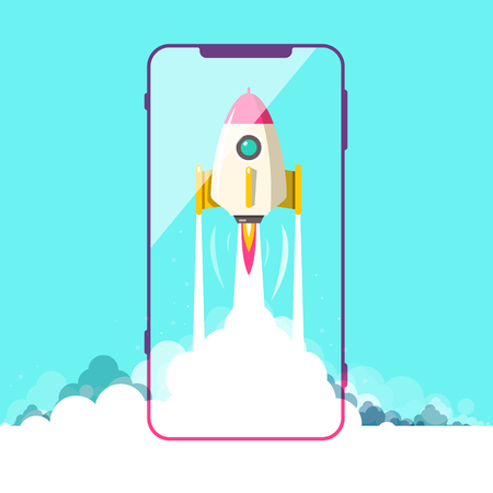 Rocket Launch with Smartphone Symbol.のイラスト素材