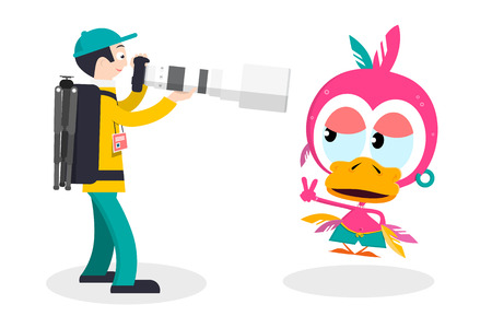 Photographer with Big Lens and Funky Chickenのイラスト素材