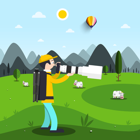 Landscape Photographer with Big Telephoto Lensのイラスト素材