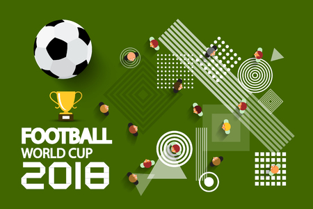 Football World Cup 2018 Poster Design. Top View Playground with Players, Ball and Winning Cup.のイラスト素材