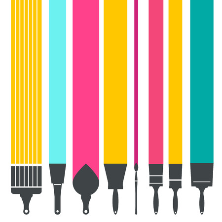 Paint Brushes with Colorful Linesのイラスト素材