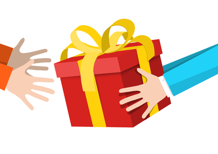 Hands Holding Gift Box - Delivery Service Symbol. Vector illustration.のイラスト素材