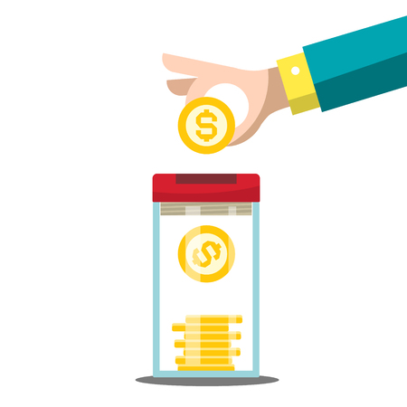 Saving Money. Vector Savings Concept. Dollar Coins in Bottle of Glassのイラスト素材