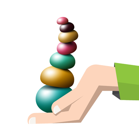 Colorful Pebbles Pile in Human Hand designのイラスト素材