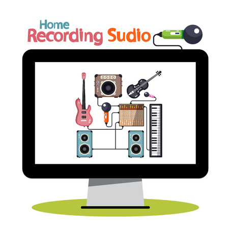 Home Recording Studio on Computer Screen - Vector Illustrationのイラスト素材